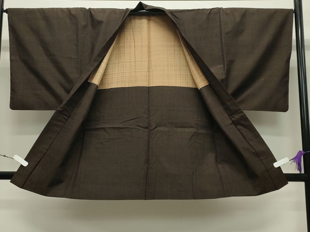 平和屋着物●男性 紬 アンサンブル 霞文 赤黒色 正絹 逸品 CABB0371gh
