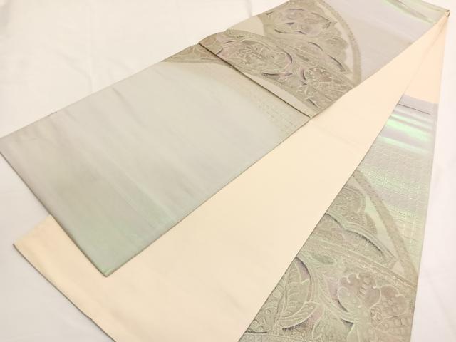 平和屋着物▼六通柄袋帯 ふくれ織 更紗飾花文 銀糸 引箔 正絹 逸品 BAAW4385hv
