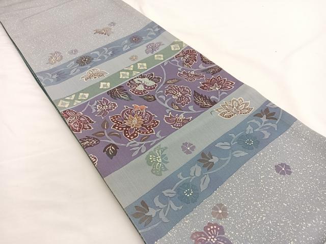 平和屋着物●両面 太鼓柄袋帯 本場染大島紬 刺繍 更紗花文 ろうけつ染め 金銀糸 正絹 逸品 BAAW4372hv