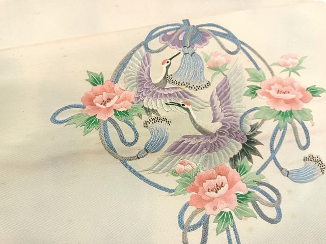 平和屋着物▼中国三大刺繍 相良刺繍 総刺繍 太鼓柄袋帯 飛鶴花文 銀糸 引箔 正絹 逸品 BAAW4386hv