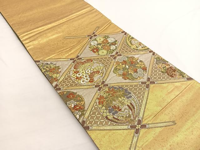 平和屋着物▼六通柄袋帯 唐織 渡来宝飾 格天井花の丸蒔絵 金銀糸 正絹 逸品 BAAW4382hv