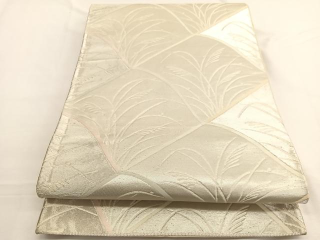 平和屋着物◎六通柄袋帯 唐織 すすき瓦文様 銀糸 正絹 逸品 BAAW4442hv