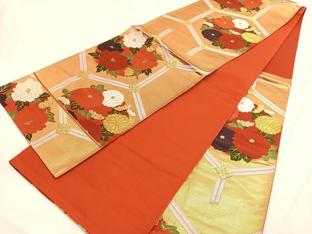 平和屋着物◎六通柄袋帯 唐織 亀甲花丸文 金糸 正絹 逸品 BAAW4444hv