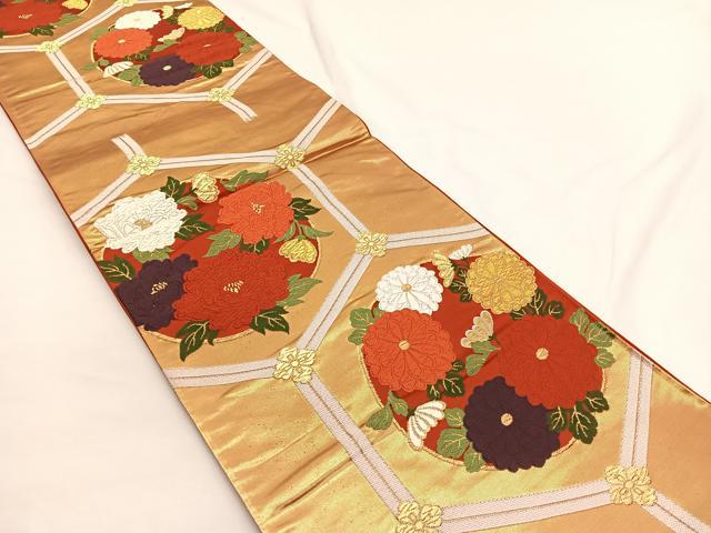 平和屋着物◎六通柄袋帯 唐織 亀甲花丸文 金糸 正絹 逸品 BAAW4444hv
