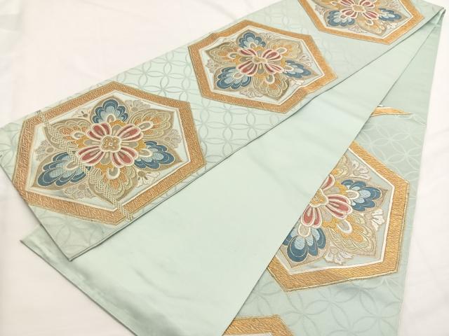 平和屋着物◎六通柄袋帯 唐織 亀甲花文 金銀糸 正絹 逸品 BAAW4532hv