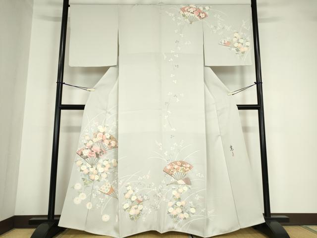 平和屋着物●京友禅の第一人者 松井青々 訪問着 扇面花文 金彩 正絹 逸品 DABA4627az