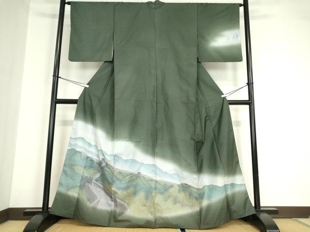 平和屋着物●訪問着 本場染大島紬 作家物 名所風景文 正絹 逸品 DABA4662az