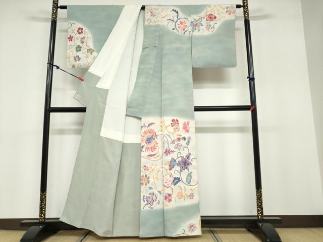 平和屋着物●虹色創家 本郷大田子 訪問着 洋花文 暈し染め 正絹 逸品 DABB0740ud