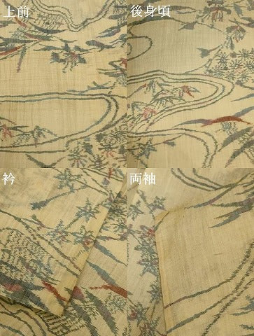 平和屋着物*夏物 小千谷ちぢみ 流水草花文 麻 逸品 AABF6816jd