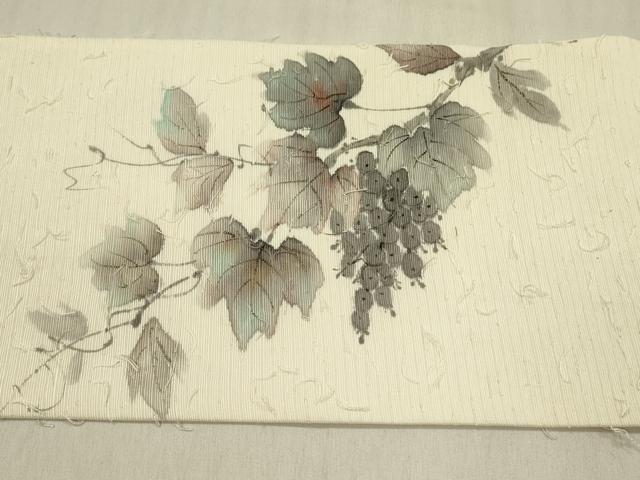 平和屋着物●内山晴祥 手描き 九寸名古屋帯 髭紬 葡萄蔦の葉文 金彩 正絹 逸品 DABB7574op