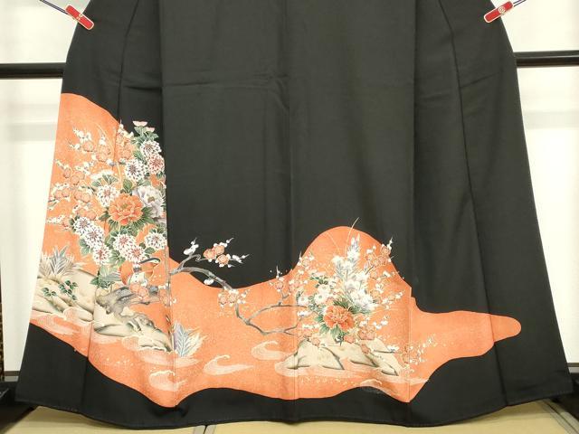 平和屋着物■豪華黒留袖 駒刺繍 花鳥文 暈し染め 金彩 正絹 逸品 DABB8884cd