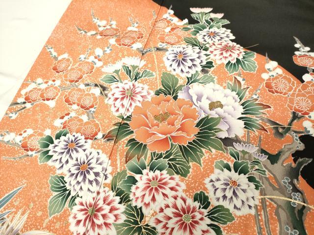 平和屋着物■豪華黒留袖 駒刺繍 花鳥文 暈し染め 金彩 正絹 逸品 DABB8884cd