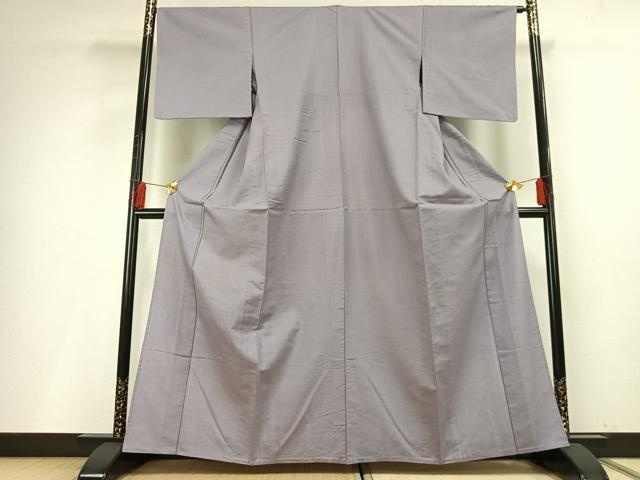 平和屋着物▽上質な紬 単衣 色無地 白藤色 正絹 逸品 AABF5632fy