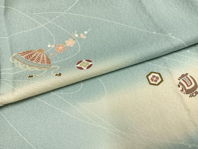 平和屋着物▽訪問着 単衣 駒刺繍 宝尽くし文 暈し染め 正絹 逸品 AABF5662fy