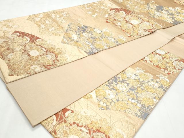 平和屋着物◎六通柄袋帯 立波地紙草花文 金糸 正絹 逸品 CABC8835fb