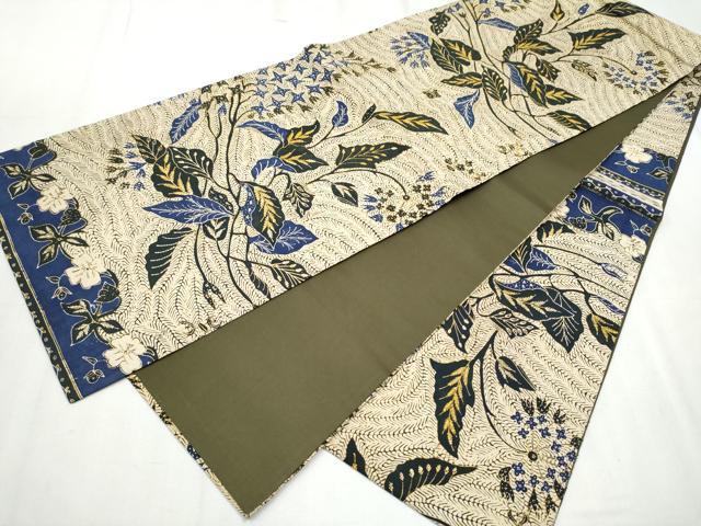 平和屋着物●全通柄 京袋帯 バティック 草花文 鬼しぼ縮緬 綿 逸品 CABD0428hy