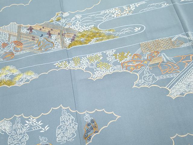 平和屋本店●極上 創業460年・千總 訪問着 刺繍 人物風景文 金糸 大丸扱い 薄花色地 逸品 CYAA4553s6