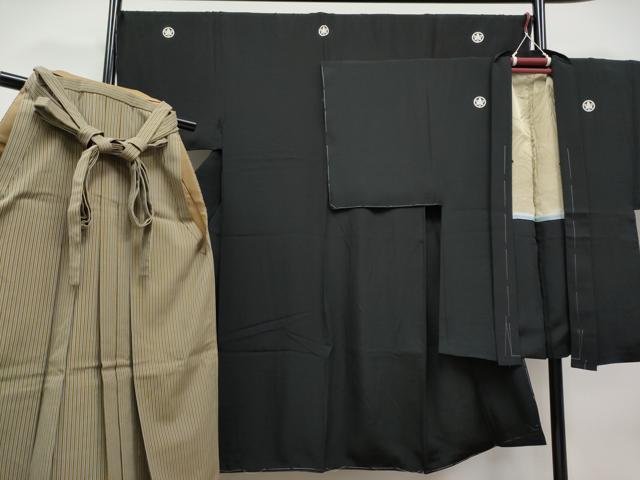 平和屋本店●極上 男性 黒紋付・羽織・馬乗り袴セット 羽裏:宝船 逸品 未使用 CYAA4543s6