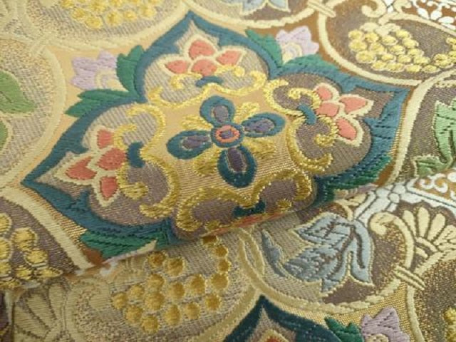 平和屋着物●両面 六通柄袋帯 唐織 正倉院花文 葡萄唐草 金糸 正絹 逸品 未使用 DABB4465ps