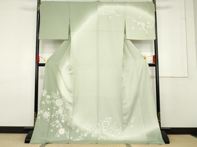平和屋着物●訪問着 総刺繍 駒刺繍 正倉院更紗花唐草文 暈し染め 銀糸 ロング丈 正絹 逸品 AABF6618cs