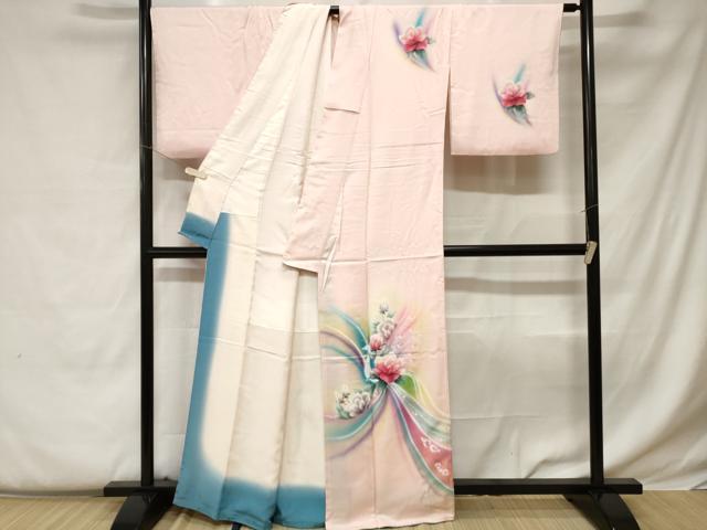 平和屋着物■訪問着 孔雀 バラ 暈し染め 金銀彩 正絹 逸品 CABC0475ev