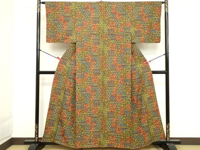 平和屋着物■上質な小紋 幾何学更紗花文 正絹 逸品 DABB8945cd