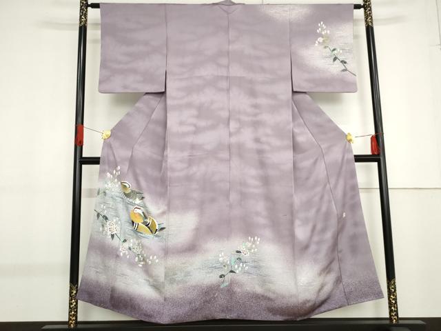 平和屋着物●人間国宝・羽田登喜男 訪問着 鴛鴦 暈し染め 正絹 逸品 AABF9055cs