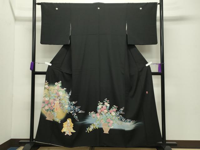 平和屋着物●豪華黒留袖 友禅 作家物 人物花文 暈し染め 正絹 逸品 CABC8121gh