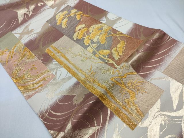 平和屋着物◎六通柄袋帯 短冊琳羽文 金糸 正絹 逸品 CABD1668ha