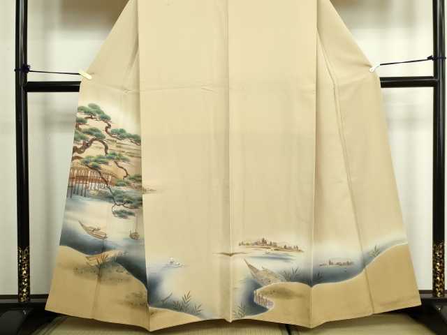 平和屋着物■訪問着 手描き 風景文 暈し染め 金彩 正絹 逸品 DABC0211sf