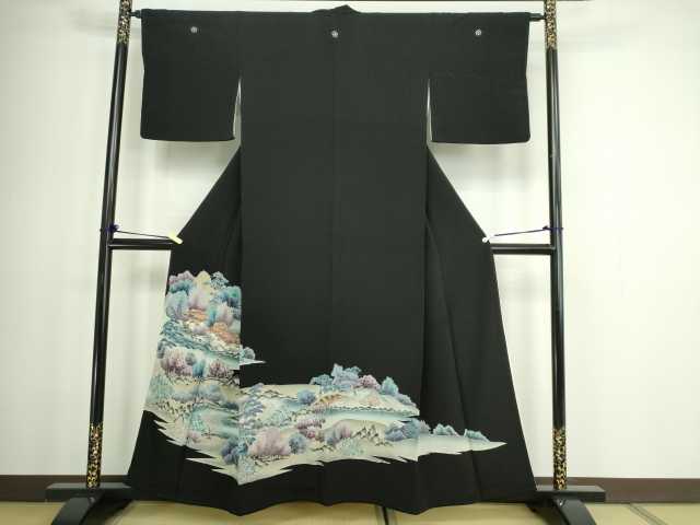 平和屋着物■豪華黒留袖 風景文 金彩 正絹 逸品 DABC0219sf