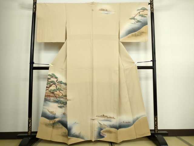 平和屋着物■訪問着 手描き 風景文 暈し染め 金彩 正絹 逸品 DABC0211sf