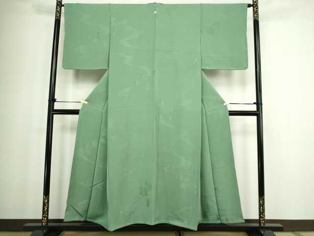 平和屋着物■上質な色無地 流水舞葉地紋 柳染色 正絹 逸品 DABC0251sf
