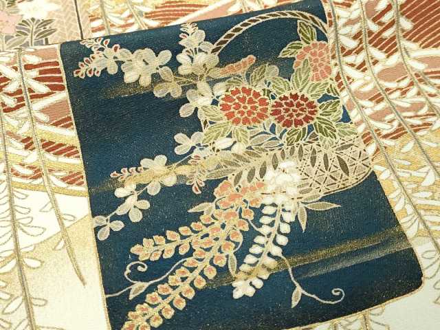 平和屋着物■豪華黒留袖 駒刺繍 風景草花文 金彩 正絹 逸品 DABC0226sf