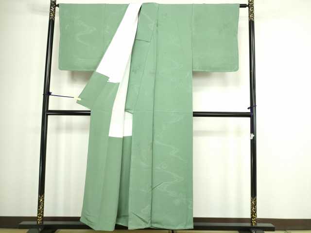 平和屋着物■上質な色無地 流水舞葉地紋 柳染色 正絹 逸品 DABC0251sf