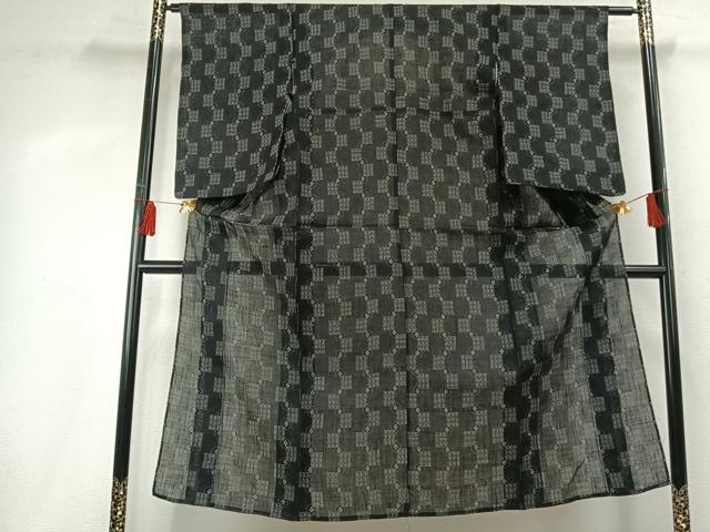 平和屋着物*夏物 上布 幾何学文様 黒地 麻 逸品 AABF5801fy
