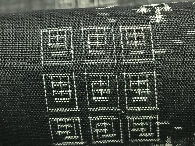 平和屋着物*夏物 上布 幾何学文様 黒地 麻 逸品 AABF5801fy