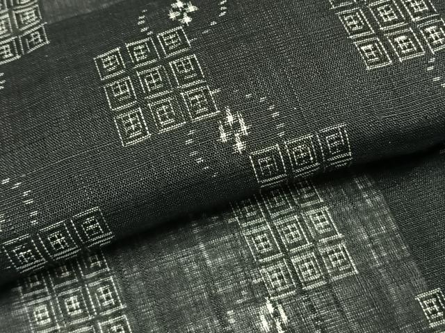 平和屋着物*夏物 上布 幾何学文様 黒地 麻 逸品 AABF5801fy