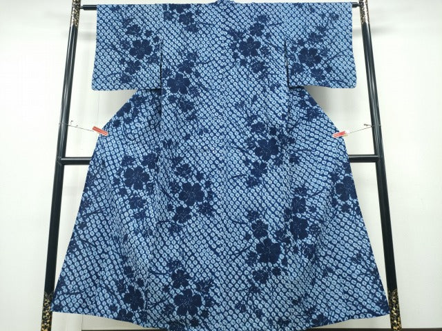 平和屋着物∴夏物 浴衣 有松鳴海絞り 蜘蛛絞り 枝花文 綿 逸品 CABD2407ng