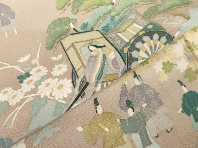 平和屋着物●訪問着 御所車人物風景文 暈し染め 金彩 正絹 逸品 AABF9092cs