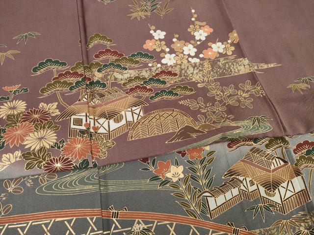 平和屋着物●訪問着 流水風景花文 金彩 正絹 逸品 AABF8966ck