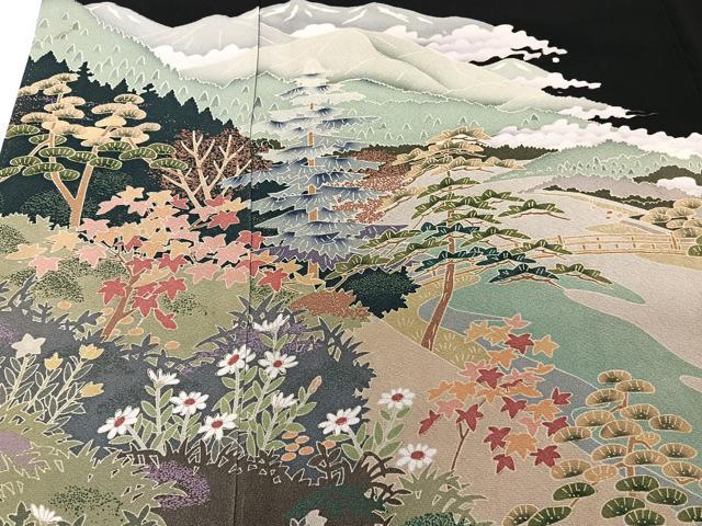 平和屋着物■豪華黒留袖 風景文 正絹 逸品 CABC5945xi