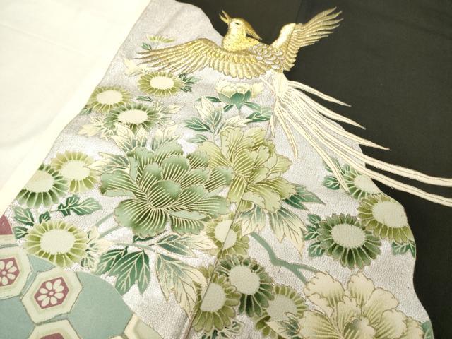 平和屋着物■豪華黒留袖 刺繍 吉祥花鳥文 金銀彩 正絹 逸品 DABC4576cd