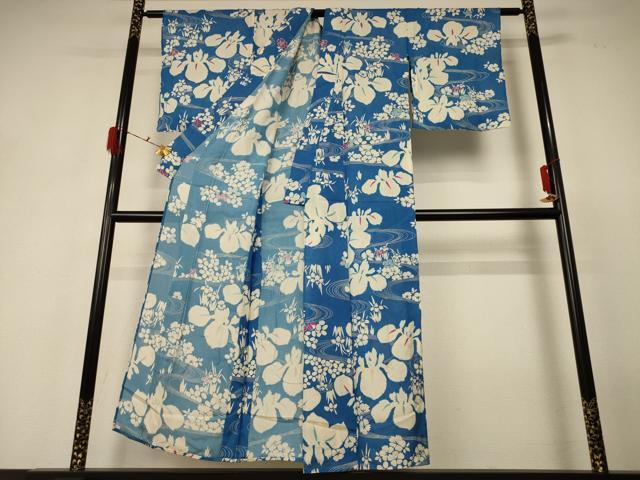 平和屋着物*夏物 アンティーク 大正ロマン 絽 小紋 駒刺繍 流水草花文 正絹 逸品 AABF6891jd
