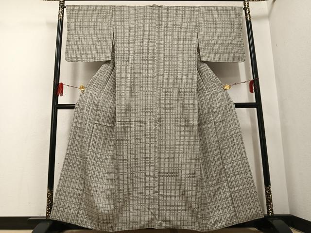 平和屋着物●上質な小紋 紬地 格子 正絹 逸品 AABF8789ph
