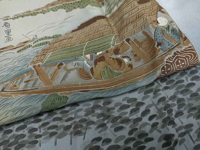平和屋着物●男性 長襦袢 袷 色紙人物風景文 暈し染め 正絹 逸品 AABF9547ph