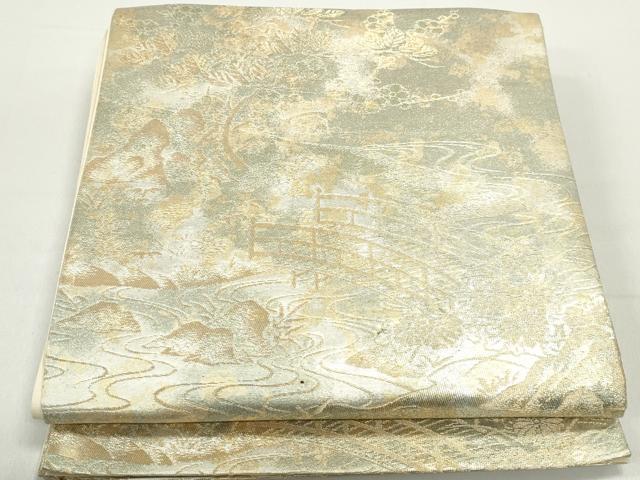 平和屋着物◎六通柄袋帯 渡橋風景文 金銀糸 引箔 正絹 逸品 DABC0787qa