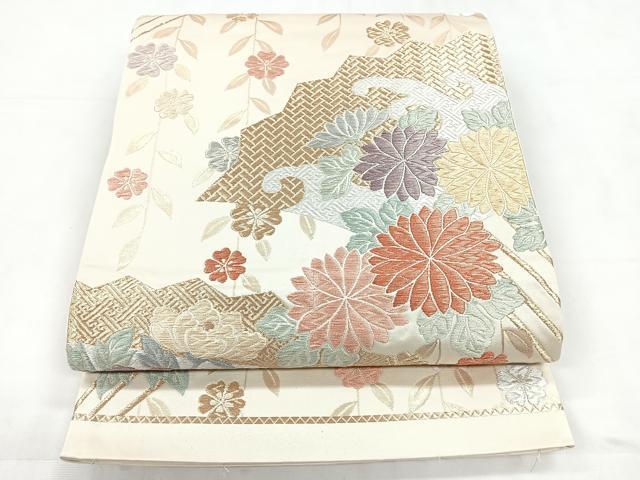 平和屋着物◎六通柄袋帯 草花文 金銀糸 正絹 逸品 CABC1866nb