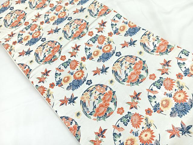 平和屋着物◎六通柄袋帯 花丸文 銀糸 正絹 逸品 CABC1931nb