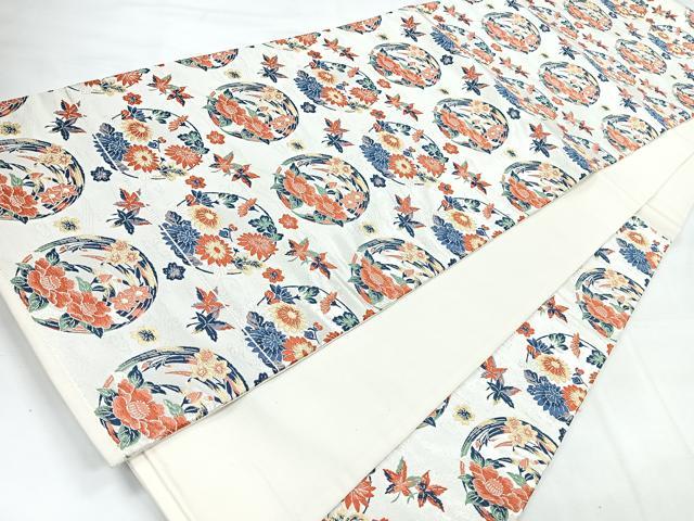 平和屋着物◎六通柄袋帯 花丸文 銀糸 正絹 逸品 CABC1931nb